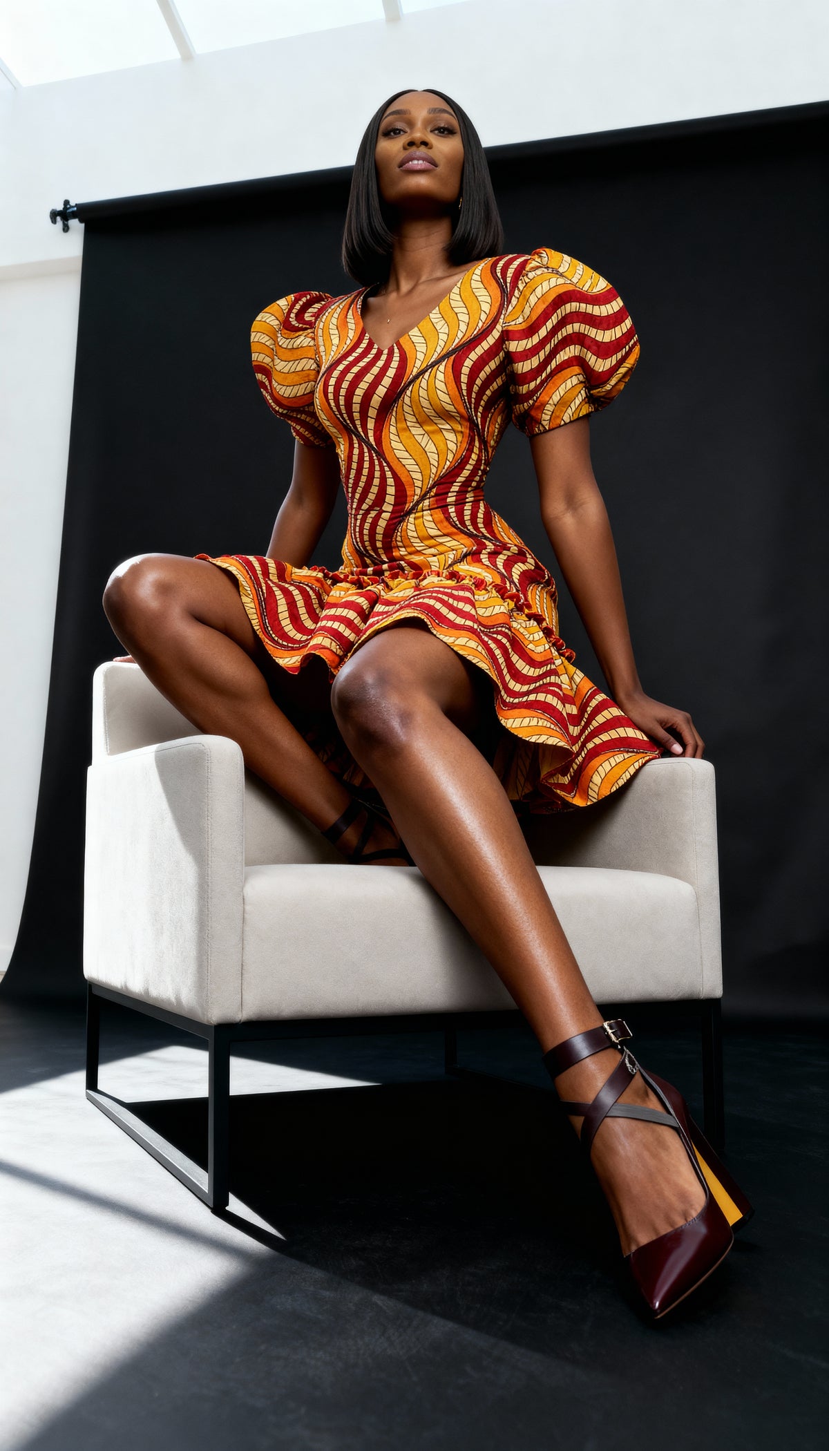 Puff Sleeves Short Dress ( Orange)