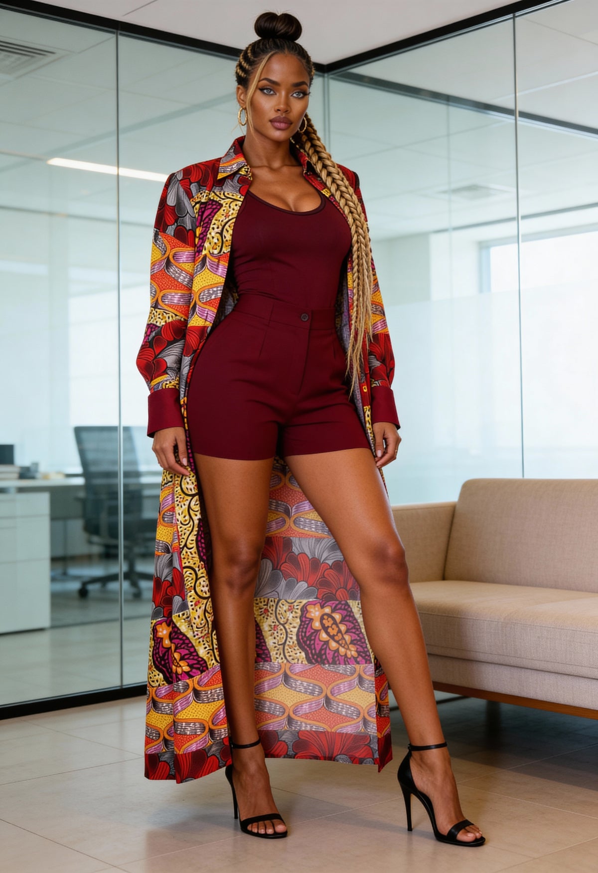 Fabulosity kimono Dress with Long sash ( Multi Red)