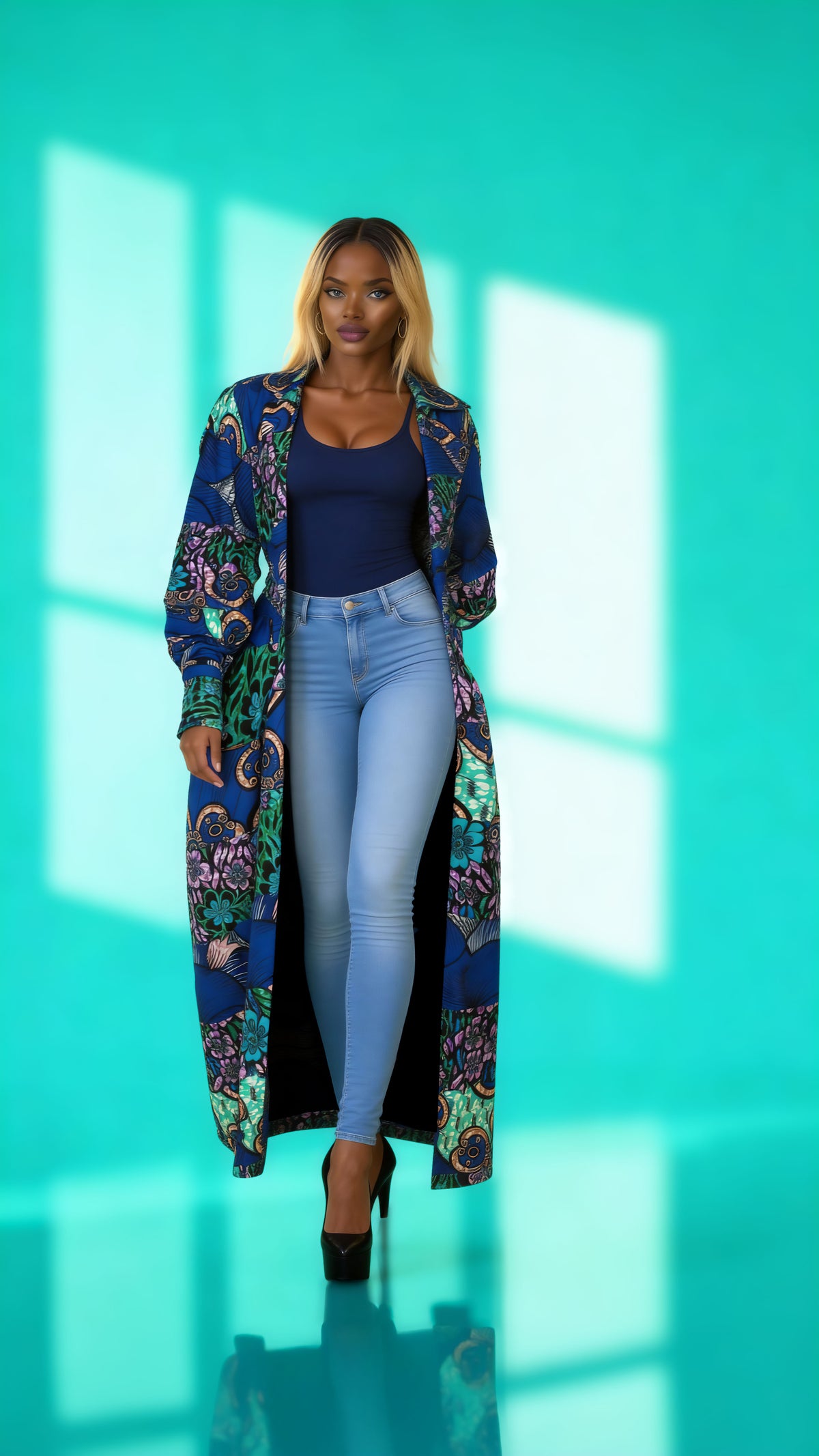 Fabulosity Kimono Dress With Long Sash ( Blue)