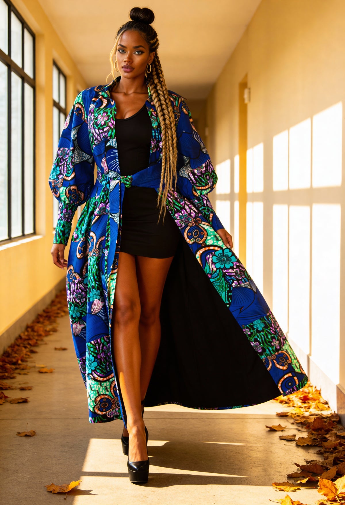Fabulosity Kimono Dress With Long Sash ( Blue)