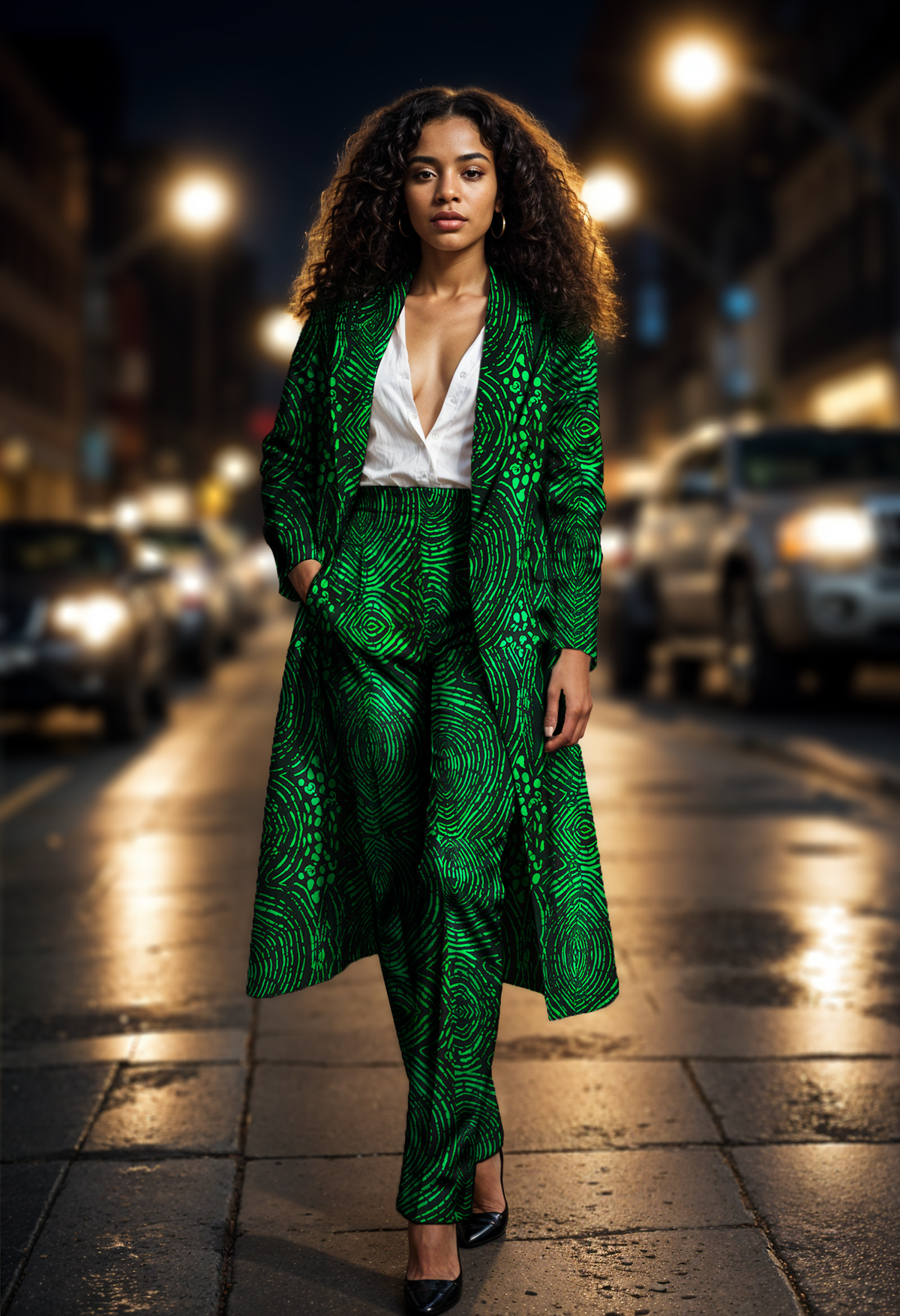 Belted Green and Black  PANTSUIT