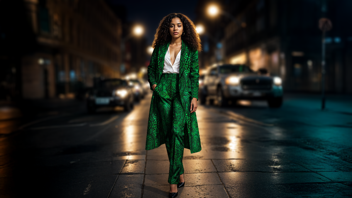 Belted Green and Black  PANTSUIT