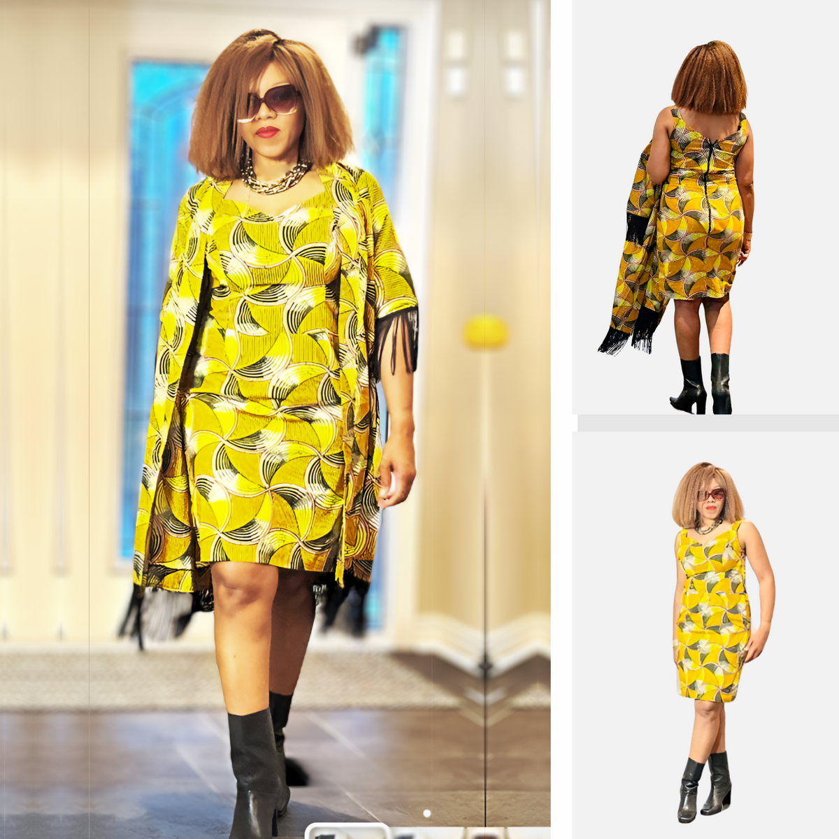 2-Piece Kimono Dress Set (Yellow )