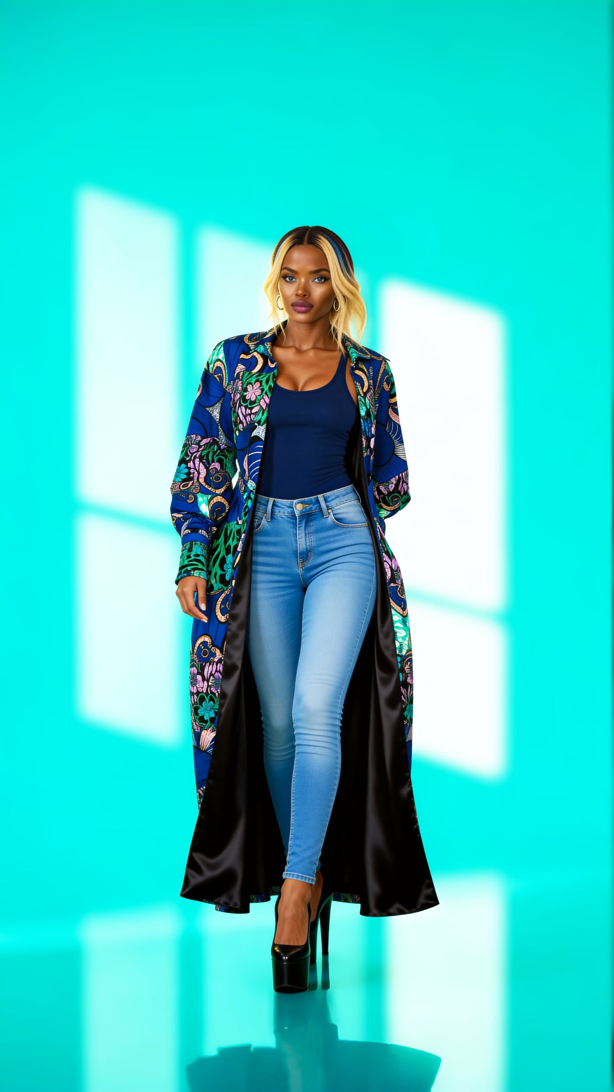 Fabulosity Kimono Dress With Long Sash ( Blue)