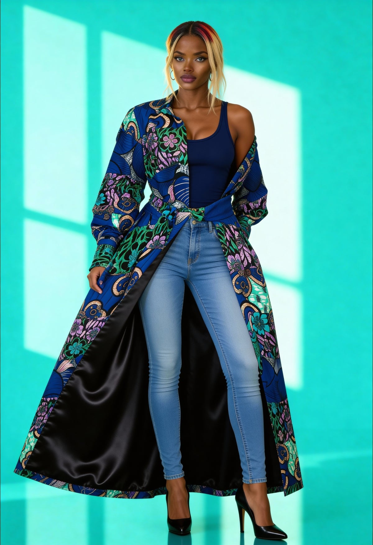 Fabulosity Kimono Dress With Long Sash ( Blue)