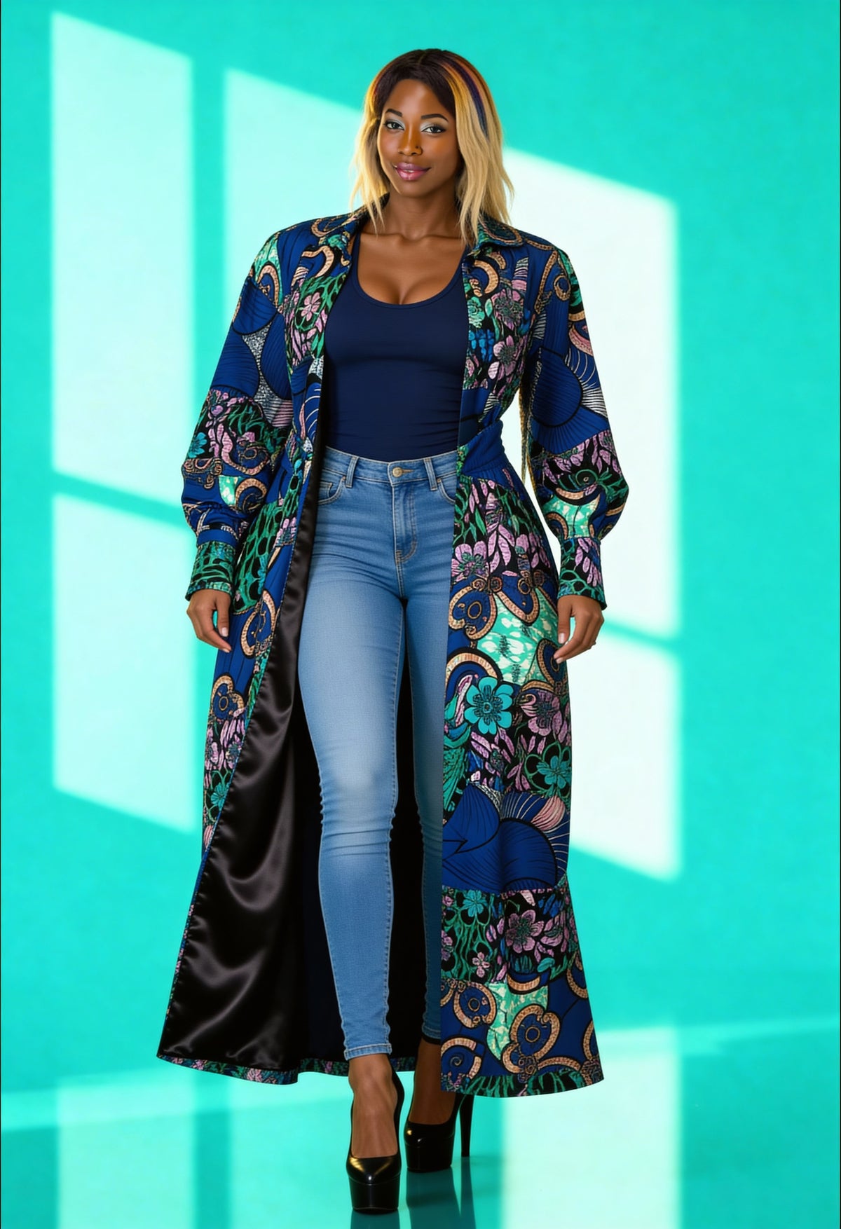 Fabulosity Kimono Dress With Long Sash ( Blue)