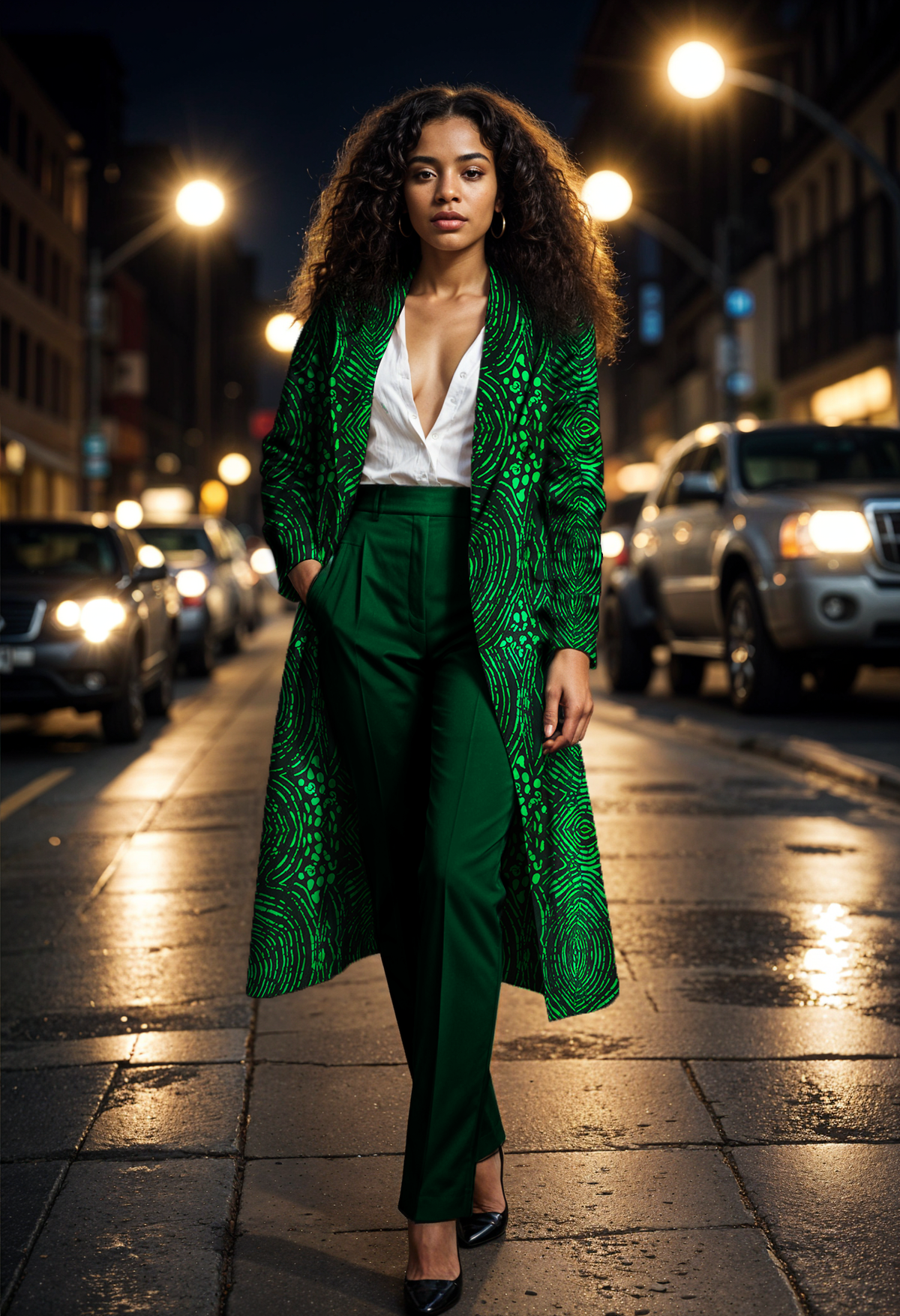 Belted Green and Black  PANTSUIT