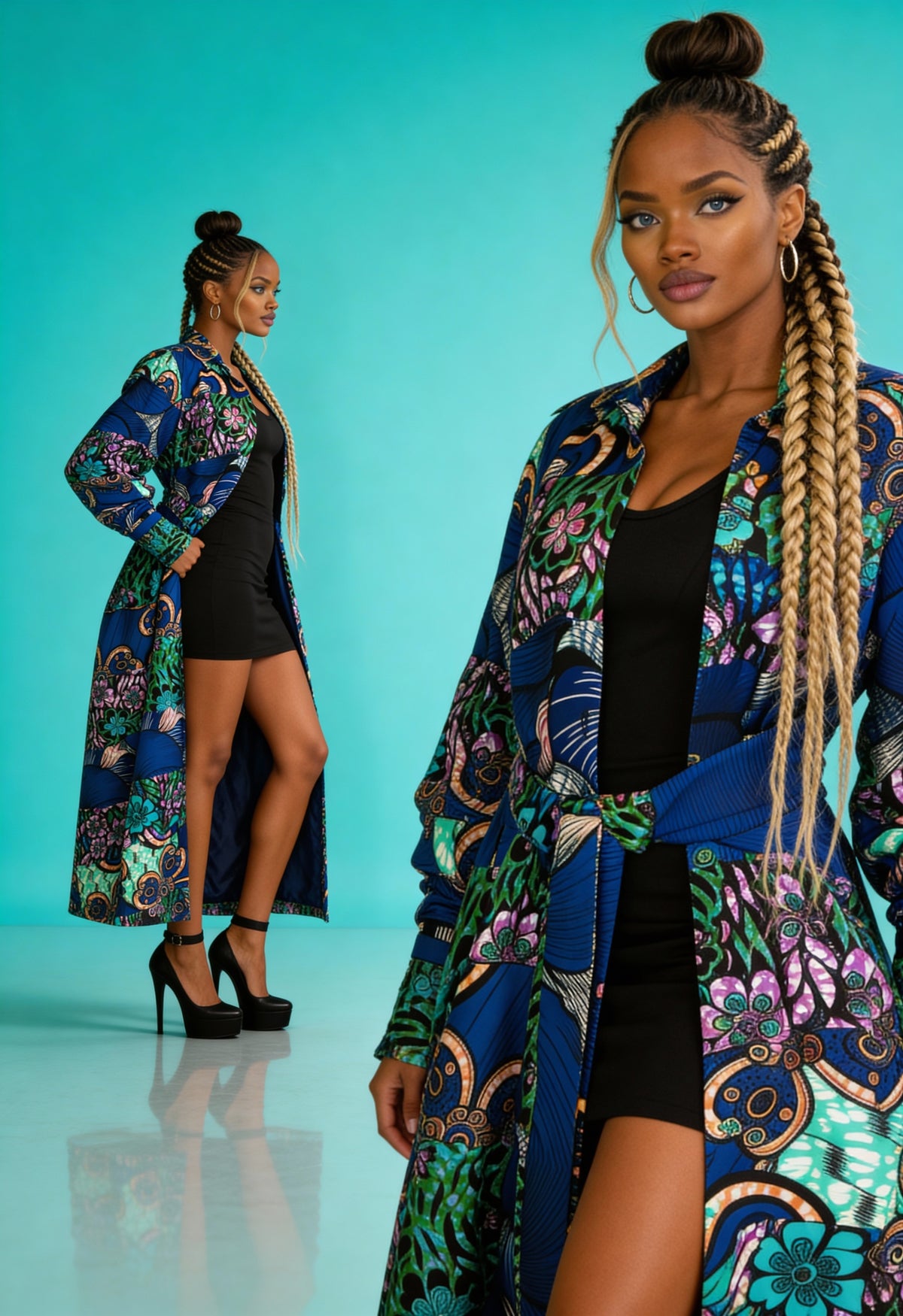 Fabulosity Kimono Dress With Long Sash ( Blue)