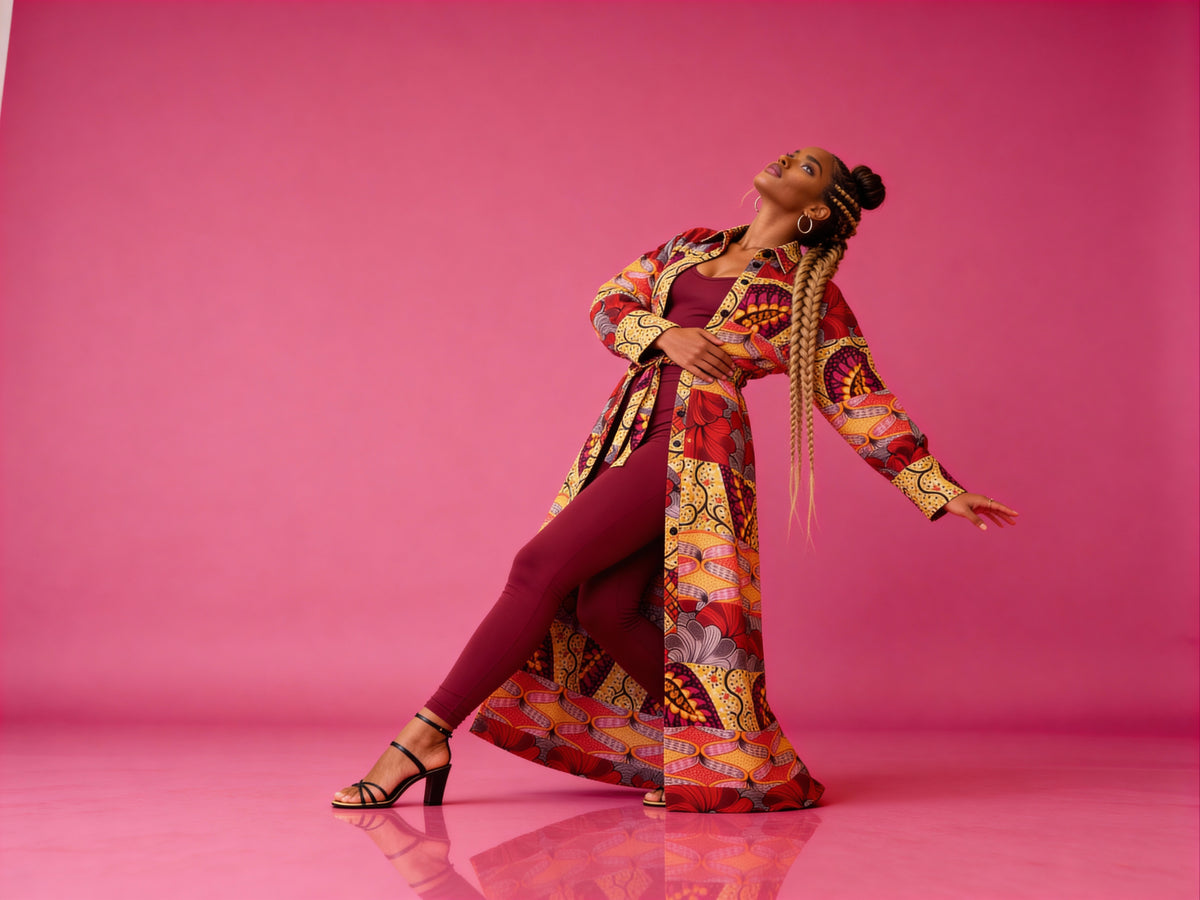 Fabulosity kimono Dress with Long sash ( Multi Red)