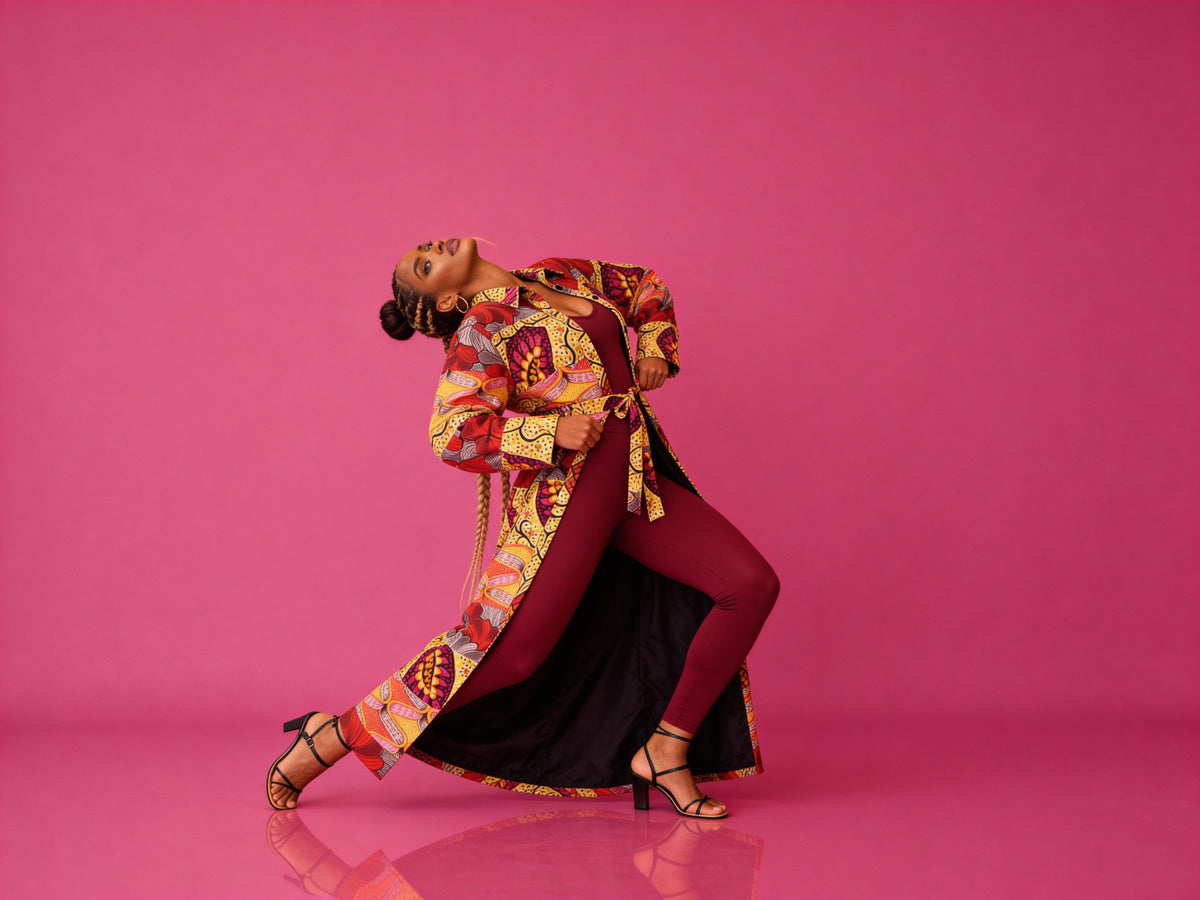 Fabulosity kimono Dress with Long sash ( Multi Red)