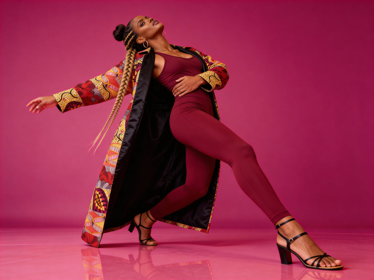 Fabulosity kimono Dress with Long sash ( Multi Red)