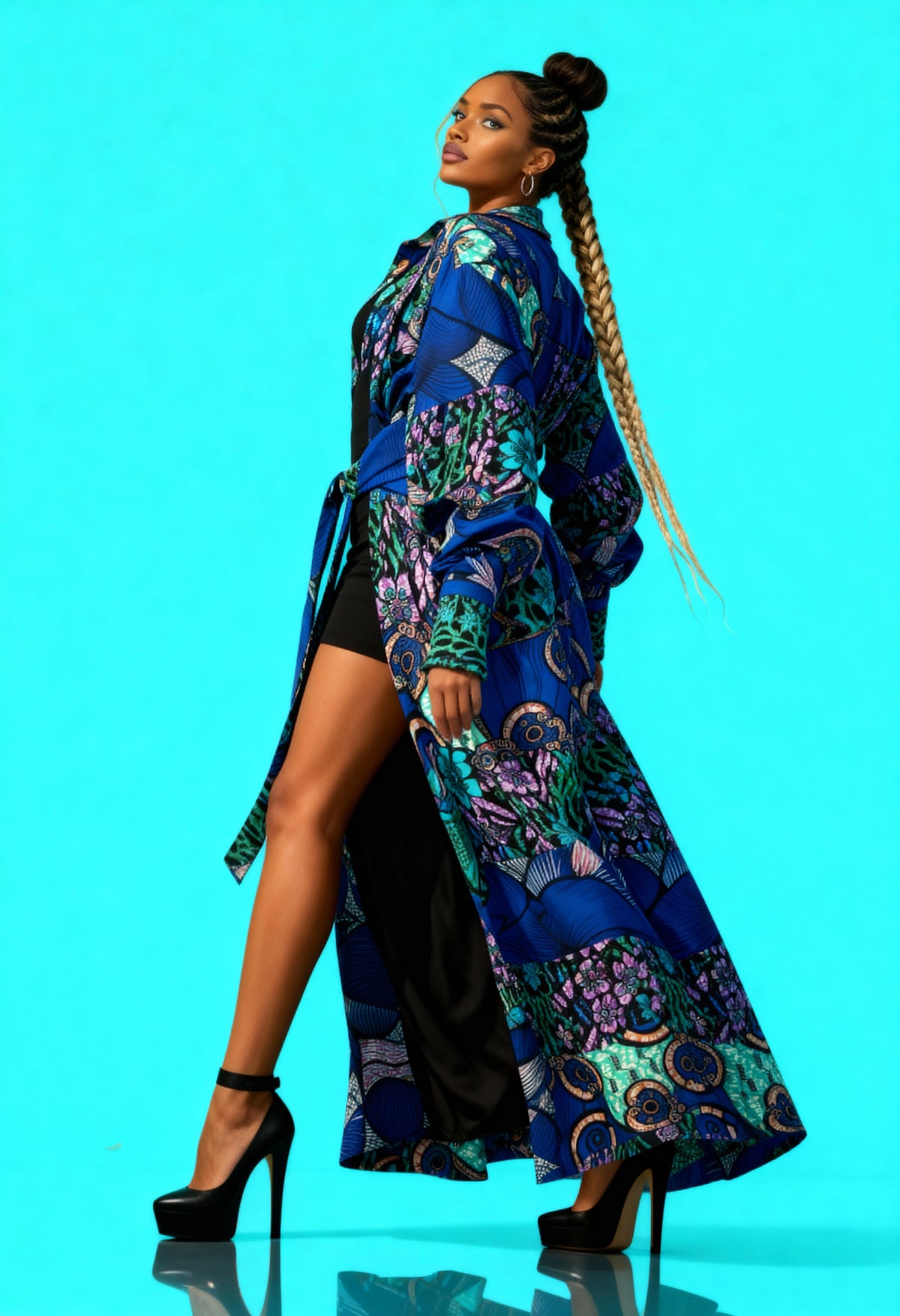 Fabulosity Kimono Dress With Long Sash ( Blue)
