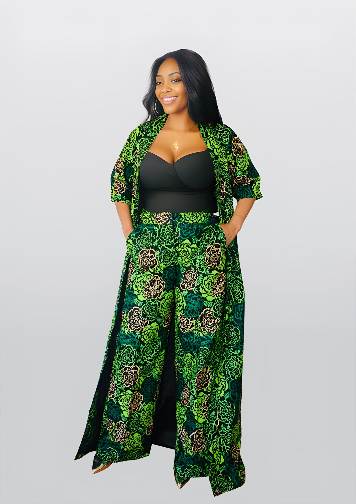 Two-piece Kimono Palazzo Pant Set