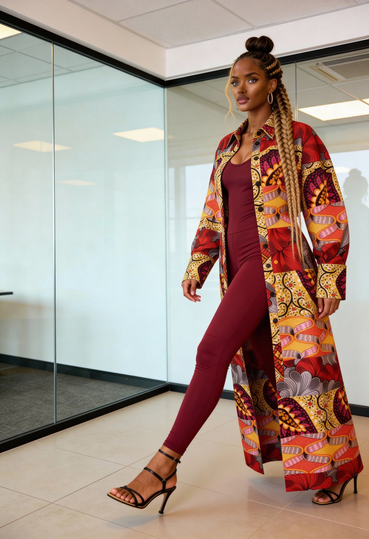 Fabulosity kimono Dress with Long sash ( Multi Red)