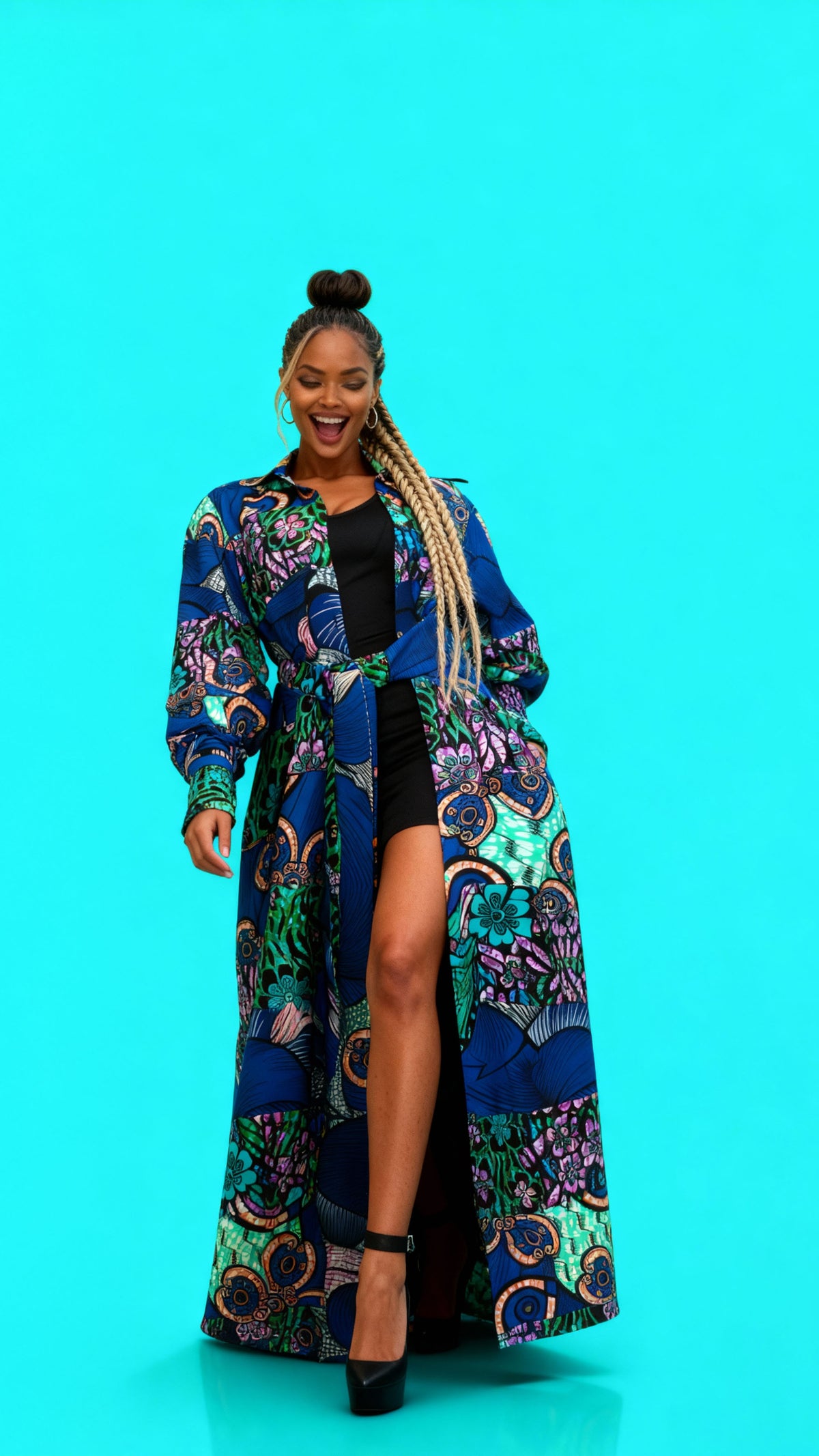 Fabulosity Kimono Dress With Long Sash ( Blue)