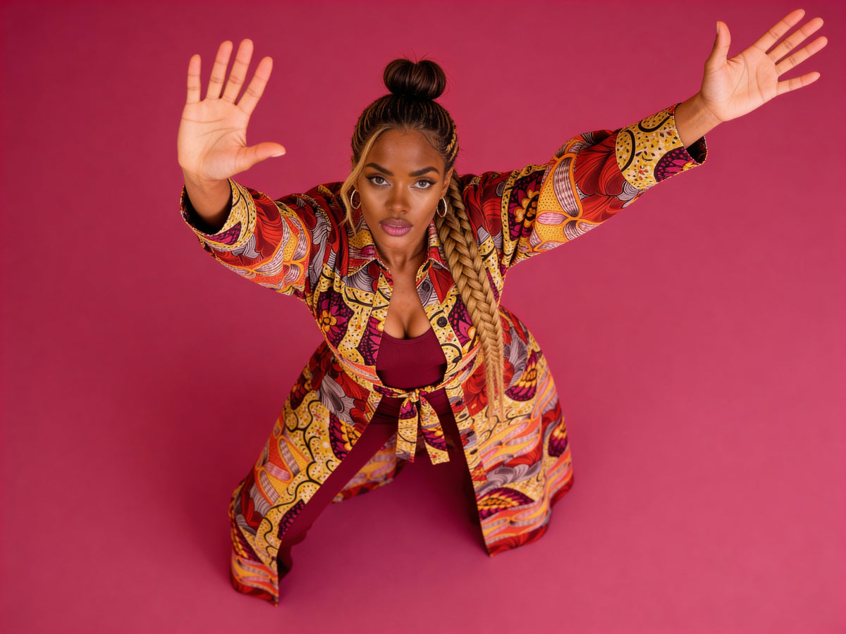 Fabulosity kimono Dress with Long sash ( Multi Red)