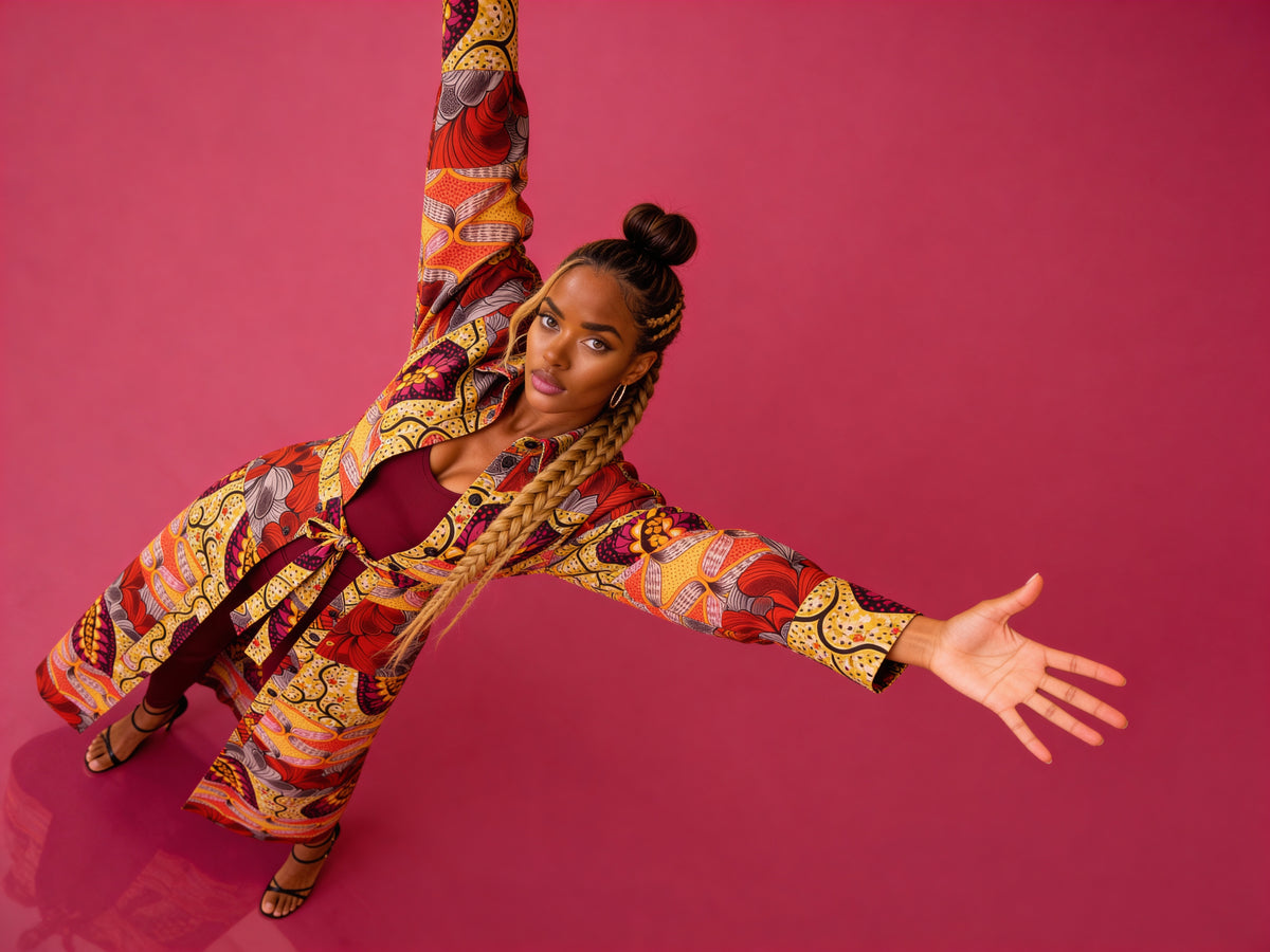 Fabulosity kimono Dress with Long sash ( Multi Red)