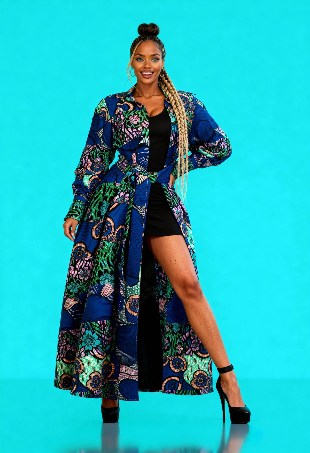 Fabulosity Kimono Dress With Long Sash ( Blue)