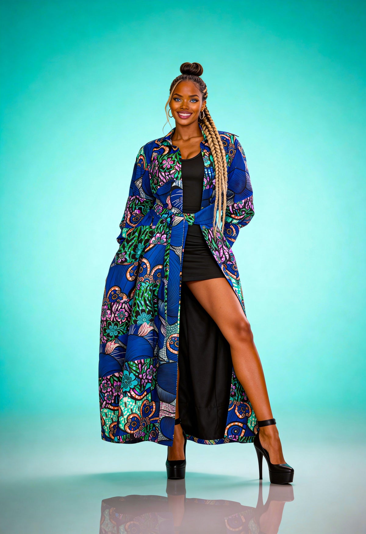 Fabulosity Kimono Dress With Long Sash ( Blue)