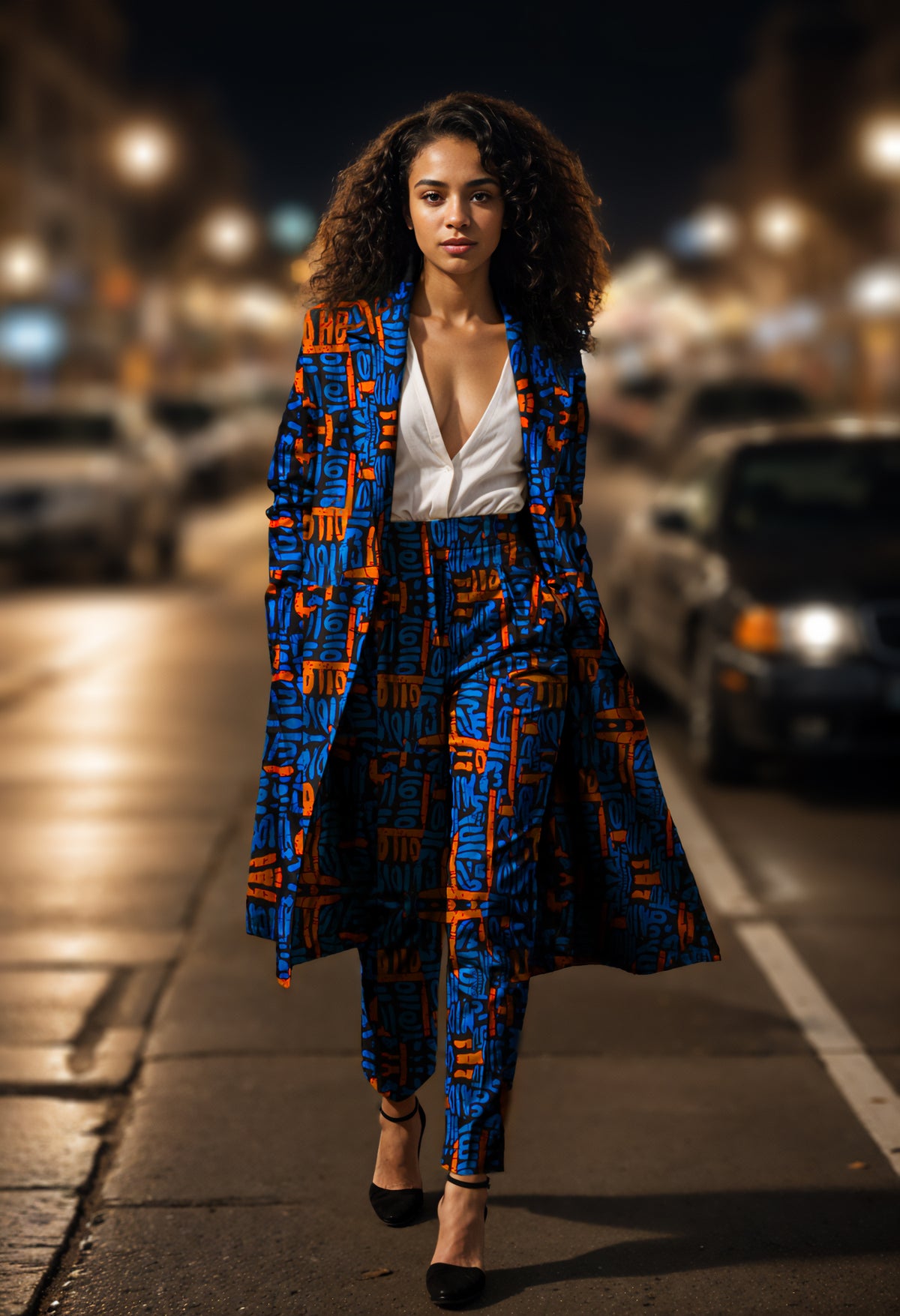 Belted Power PANTSUIT (blue and orange)