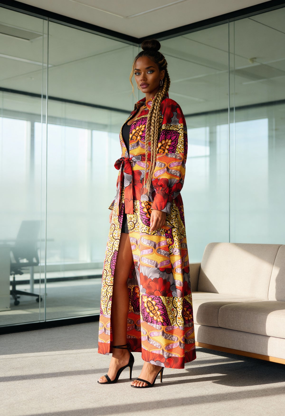 Fabulosity kimono Dress with Long sash ( Multi Red)