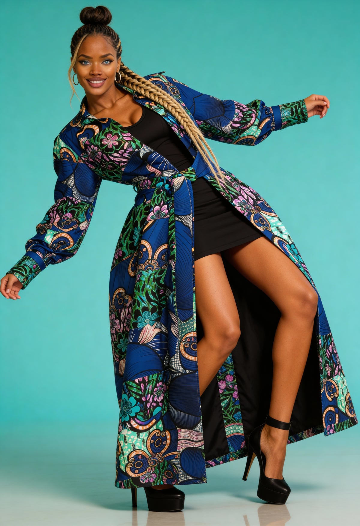 Fabulosity Kimono Dress With Long Sash ( Blue)