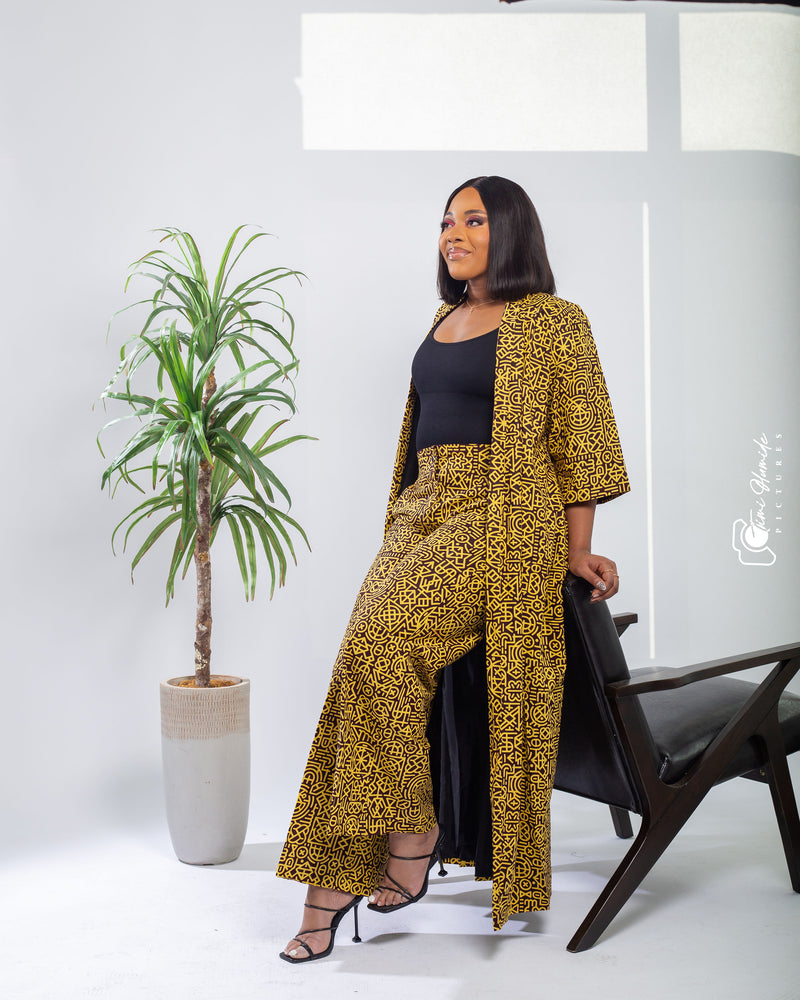 Two-Piece Kimono Palazzo Pant set (Yellow)