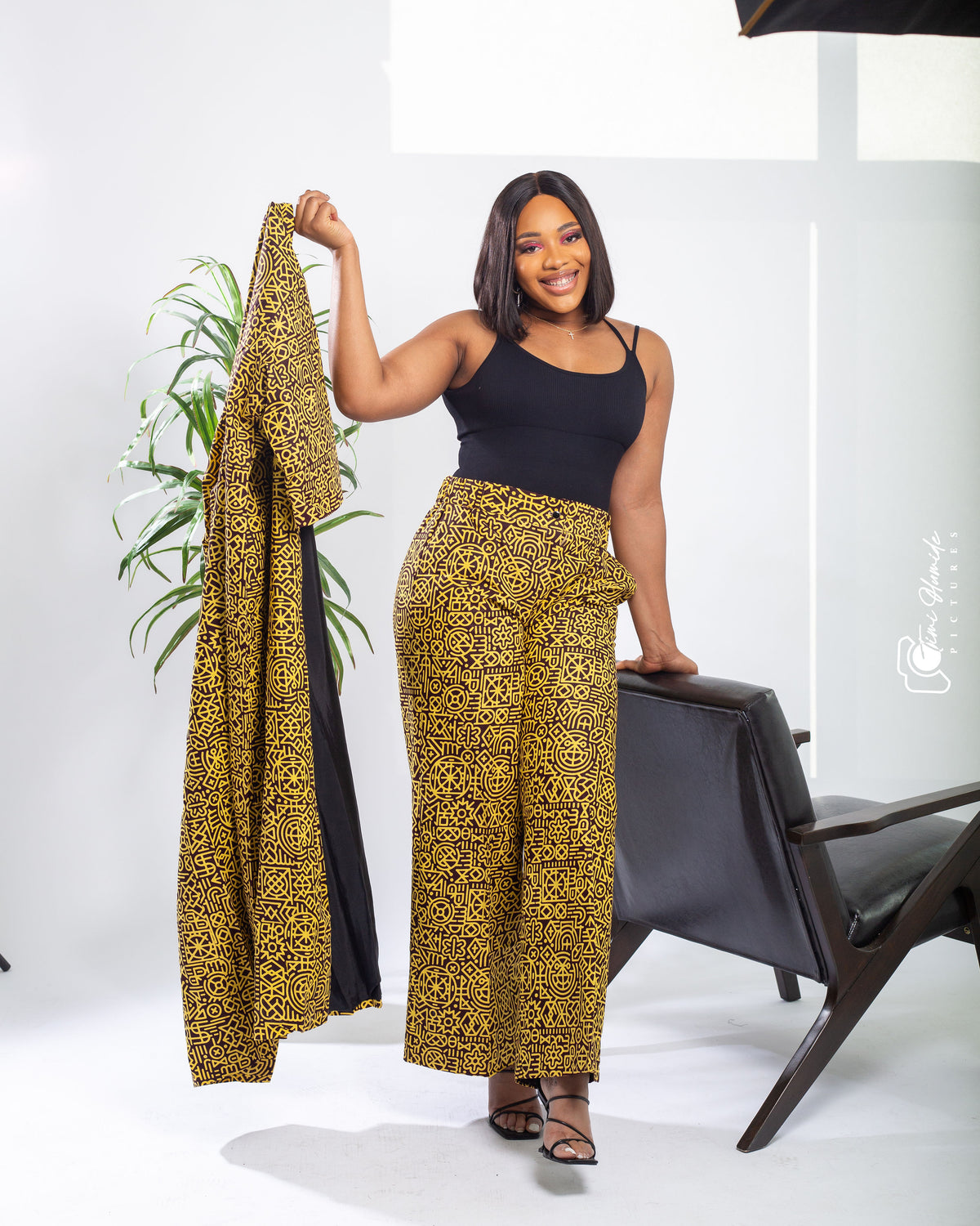 Two-Piece Kimono Palazzo Pant set (Yellow)