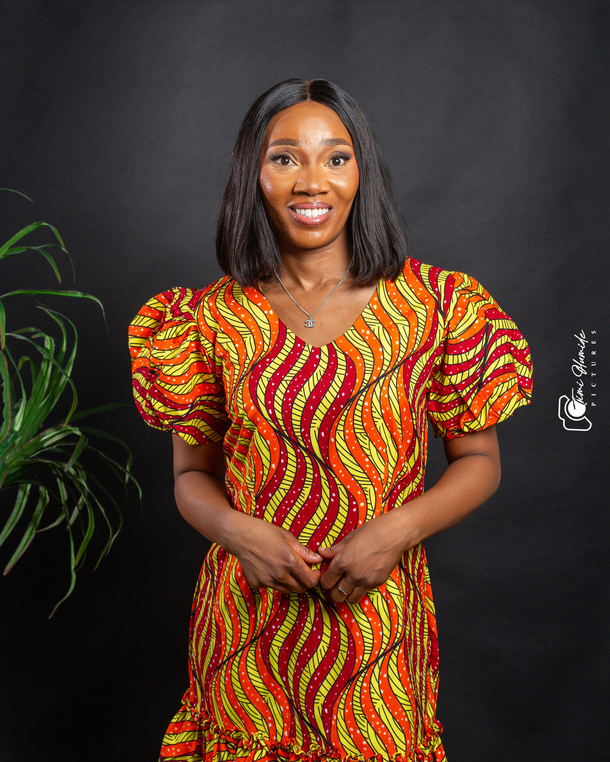 Puff Sleeves Short Dress ( Orange)