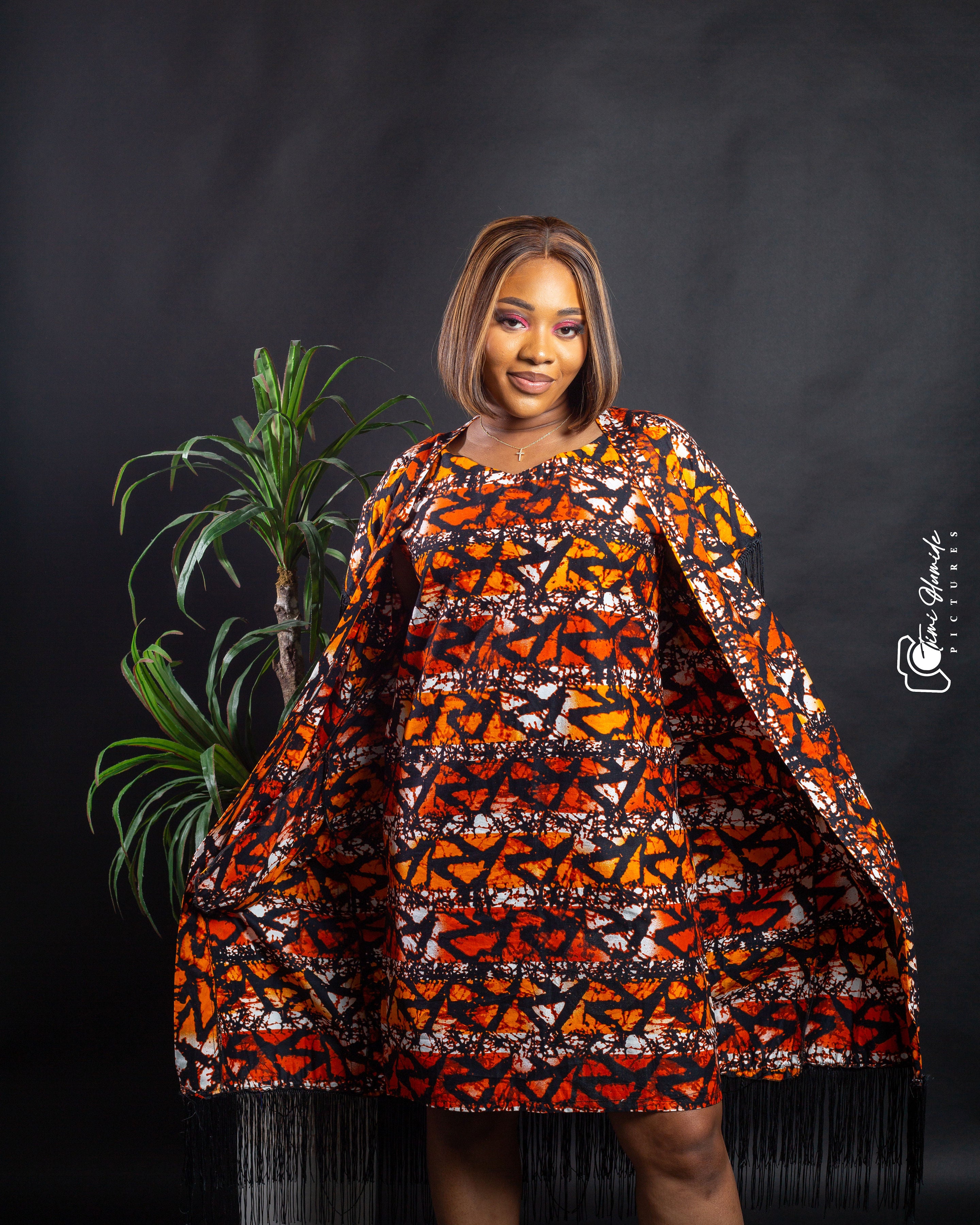 2 piece Kimono dress set Brown Jacket with fringes EnKay AfriKan Designs