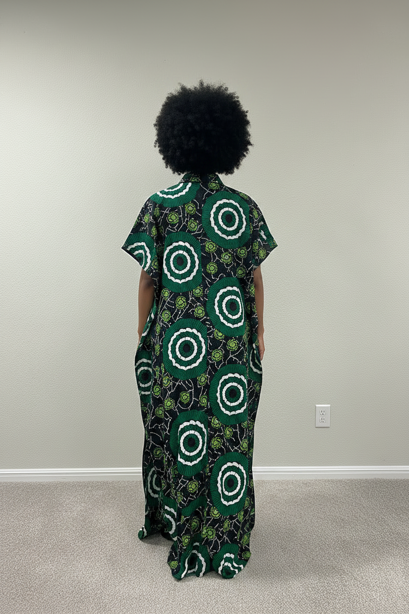 Rhinestone Embellished  long Kaftan dress- Green