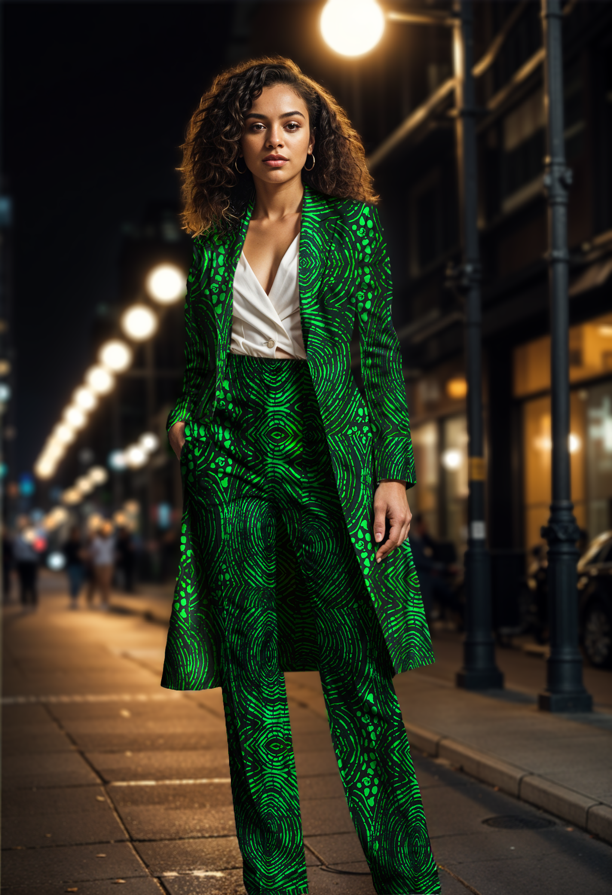 Belted Green and Black  PANTSUIT