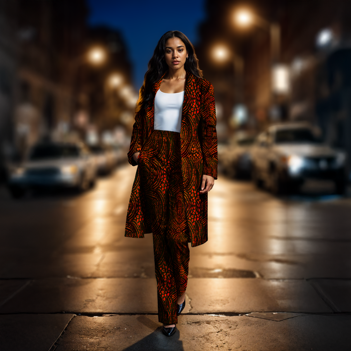 Belted Power Suit  ( Coral orange and black)