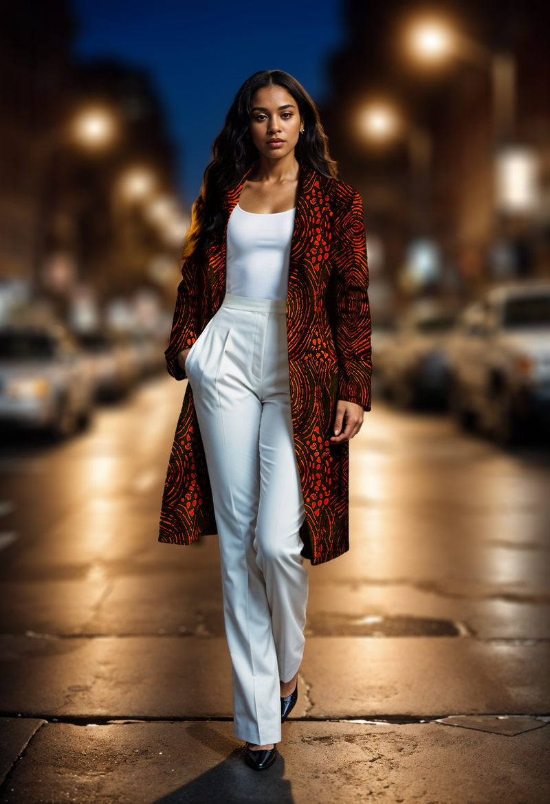 Belted Power Suit  ( Coral orange and black)