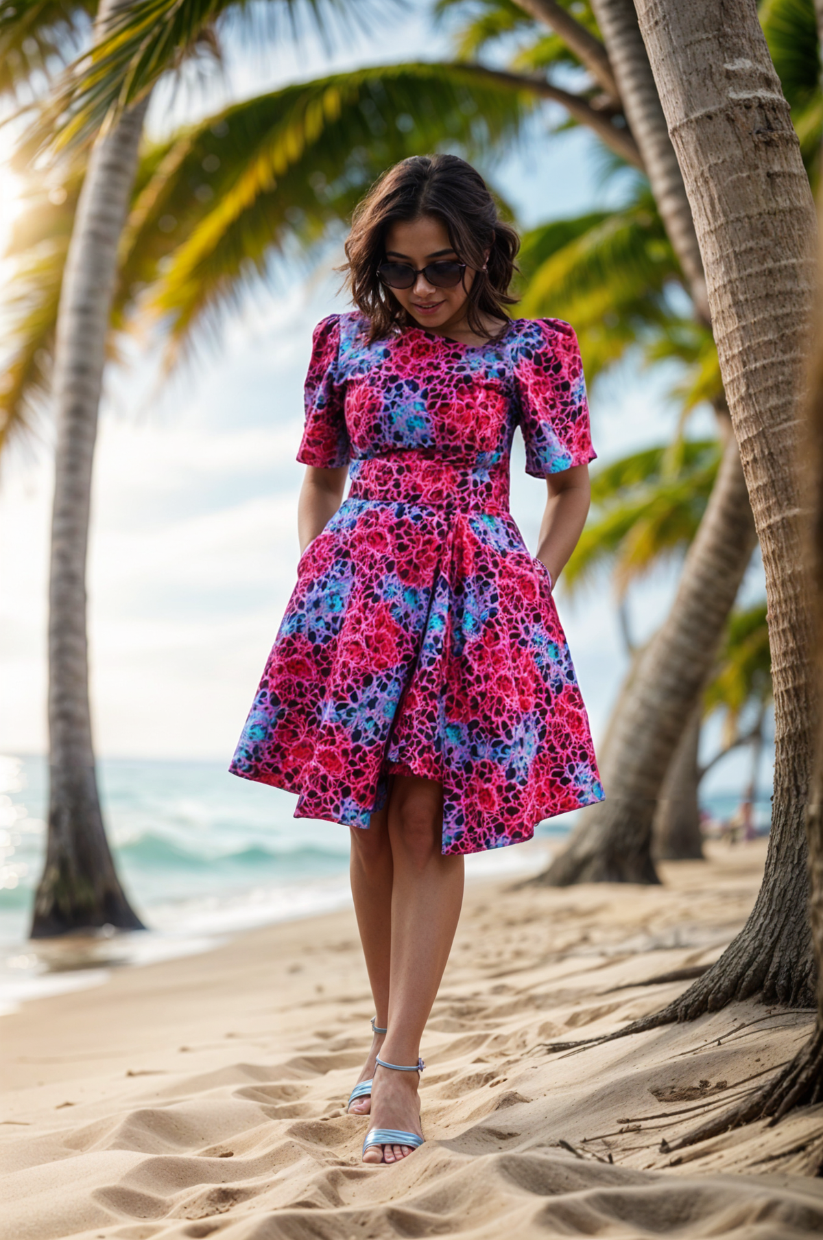 A-line Floral Print Dress (Pink)