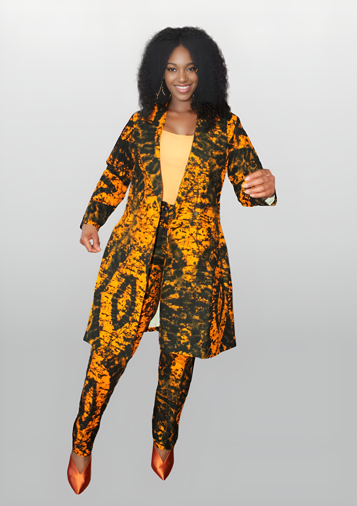 Belted Jacket Pant Set (Orange)