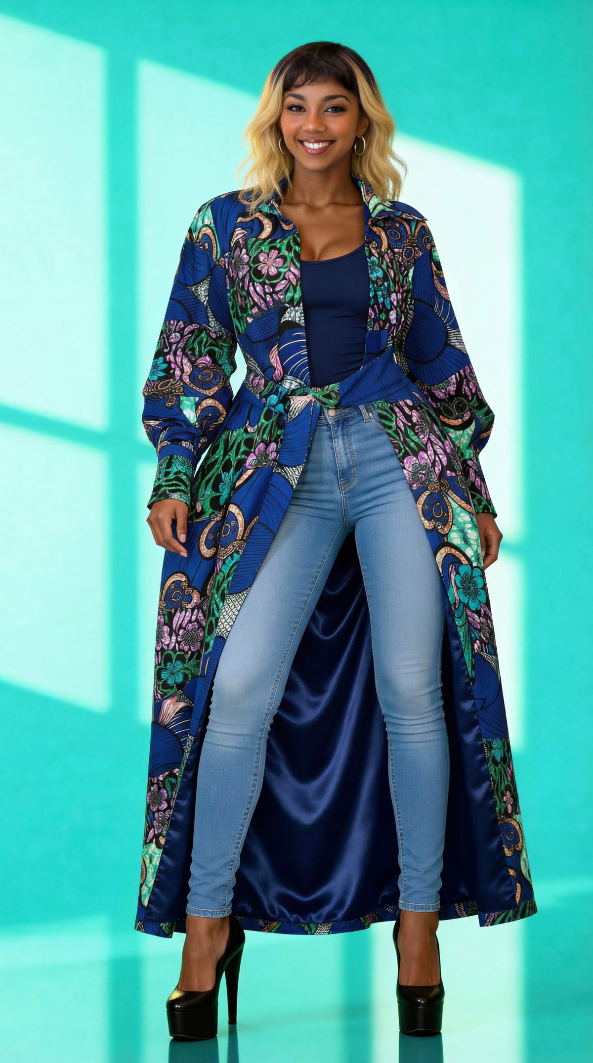 Fabulosity Kimono Dress With Long Sash ( Blue)