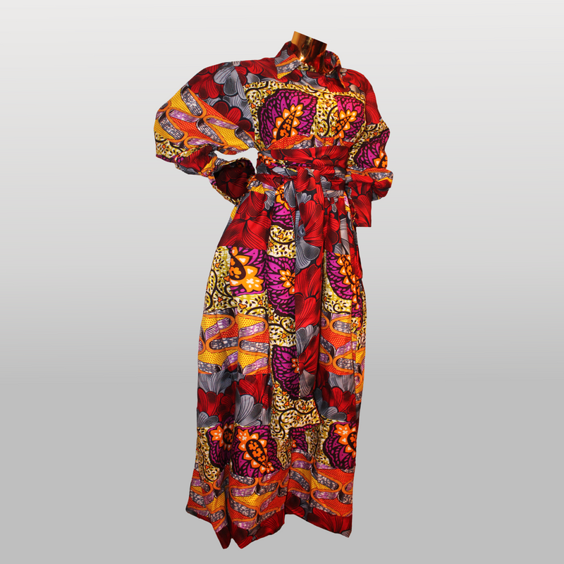 Fabulosity kimono Dress with Long sash ( Multi Red)