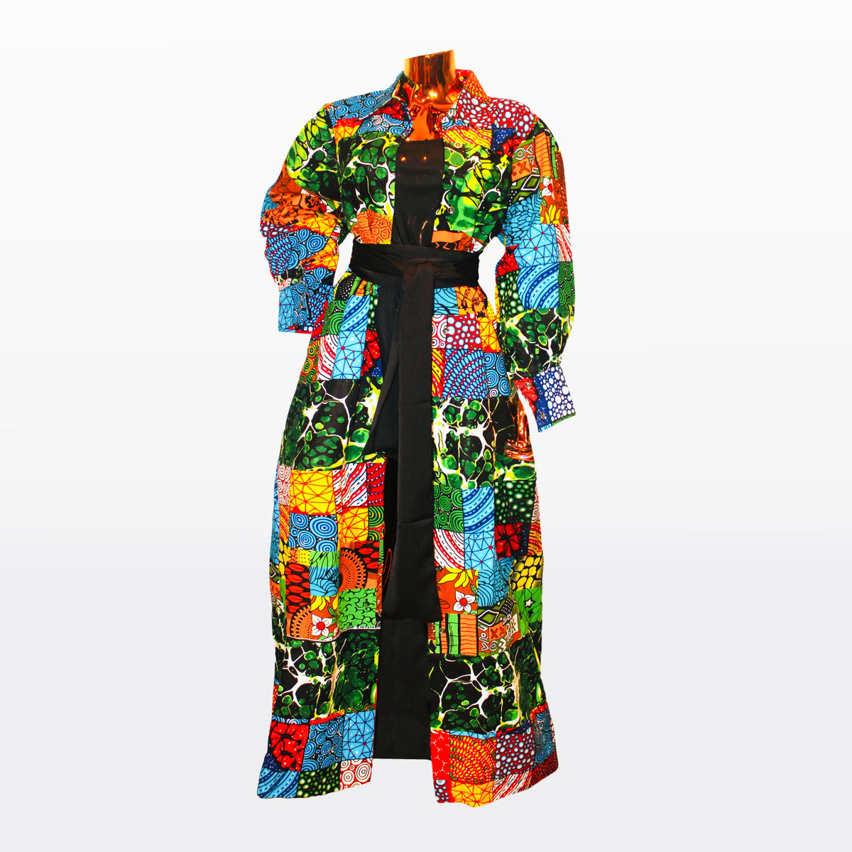 Fabulosity Kimono Dress With Long Sash( multi Green)