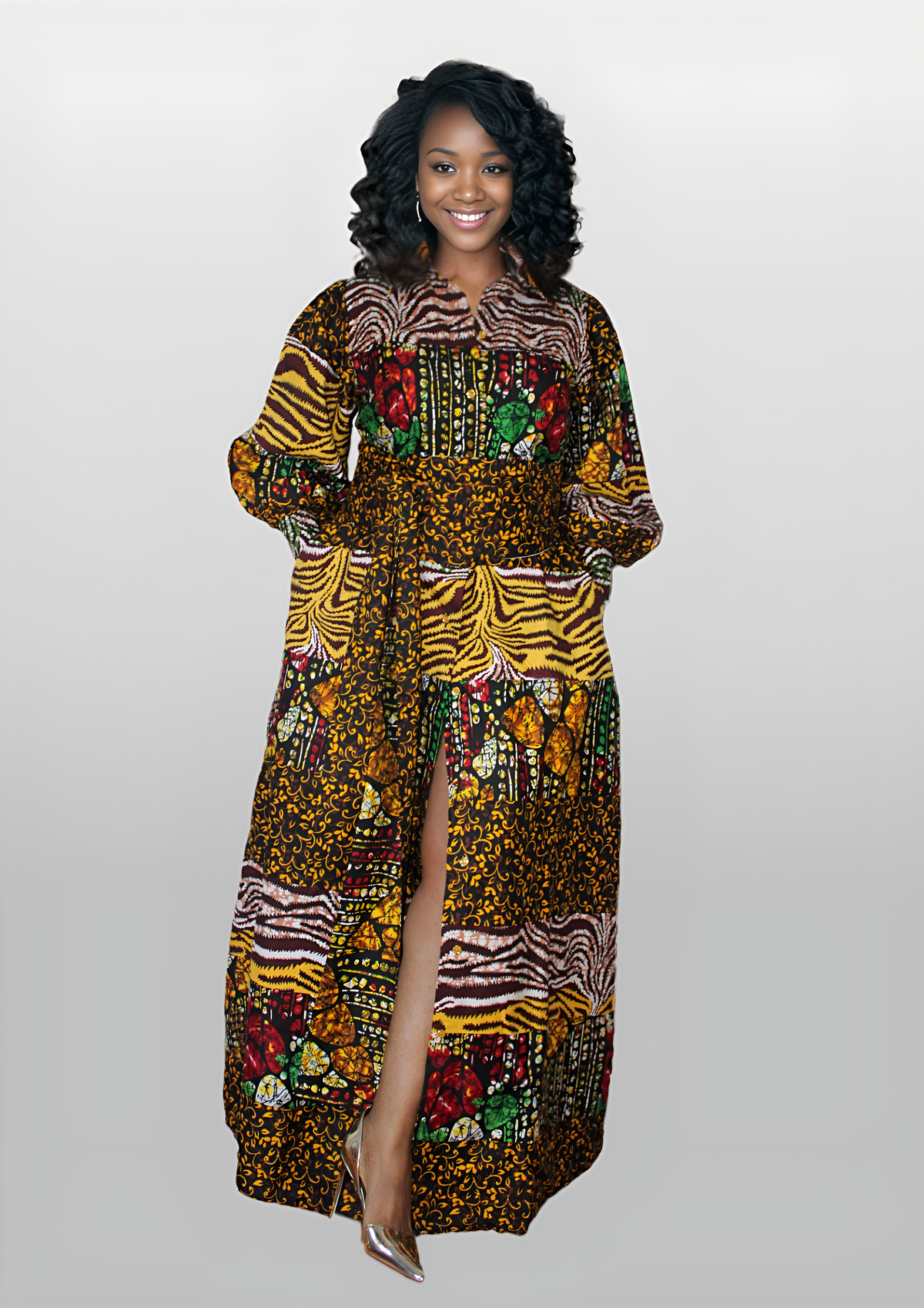 Fabulosity Kimono Dress With Long Sash ( brown)