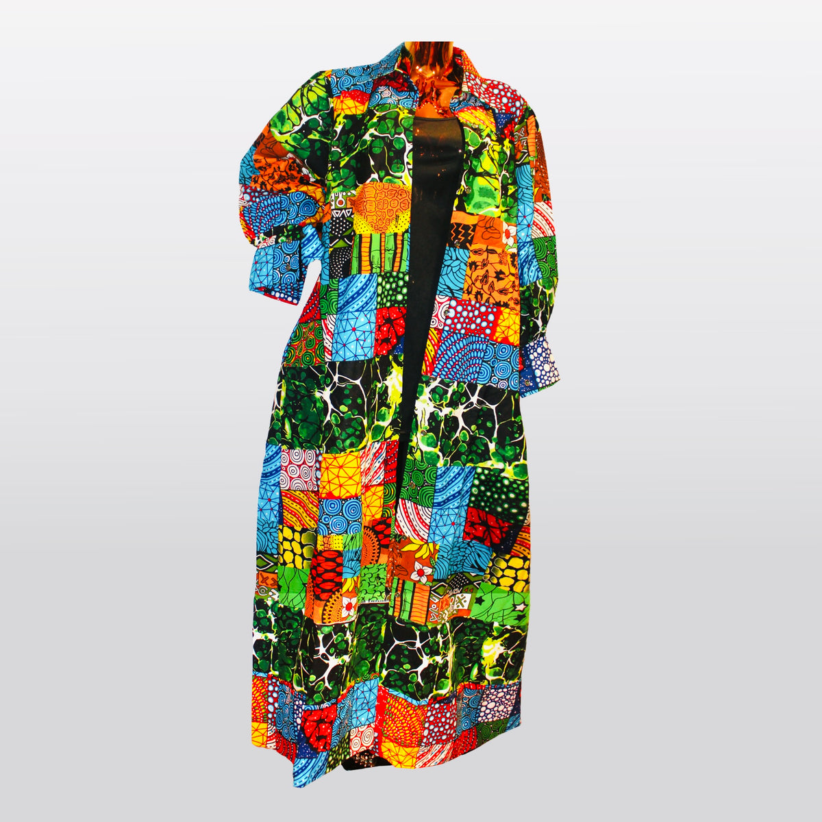 Fabulosity Kimono Dress With Long Sash( multi Green)