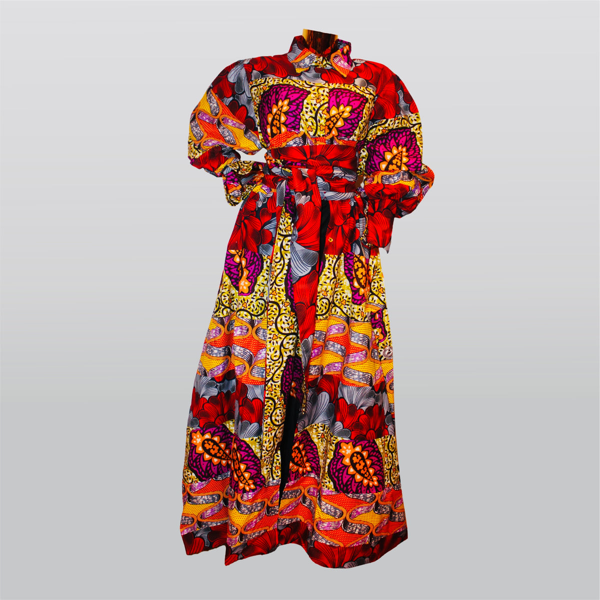 Fabulosity kimono Dress with Long sash ( Multi Red)