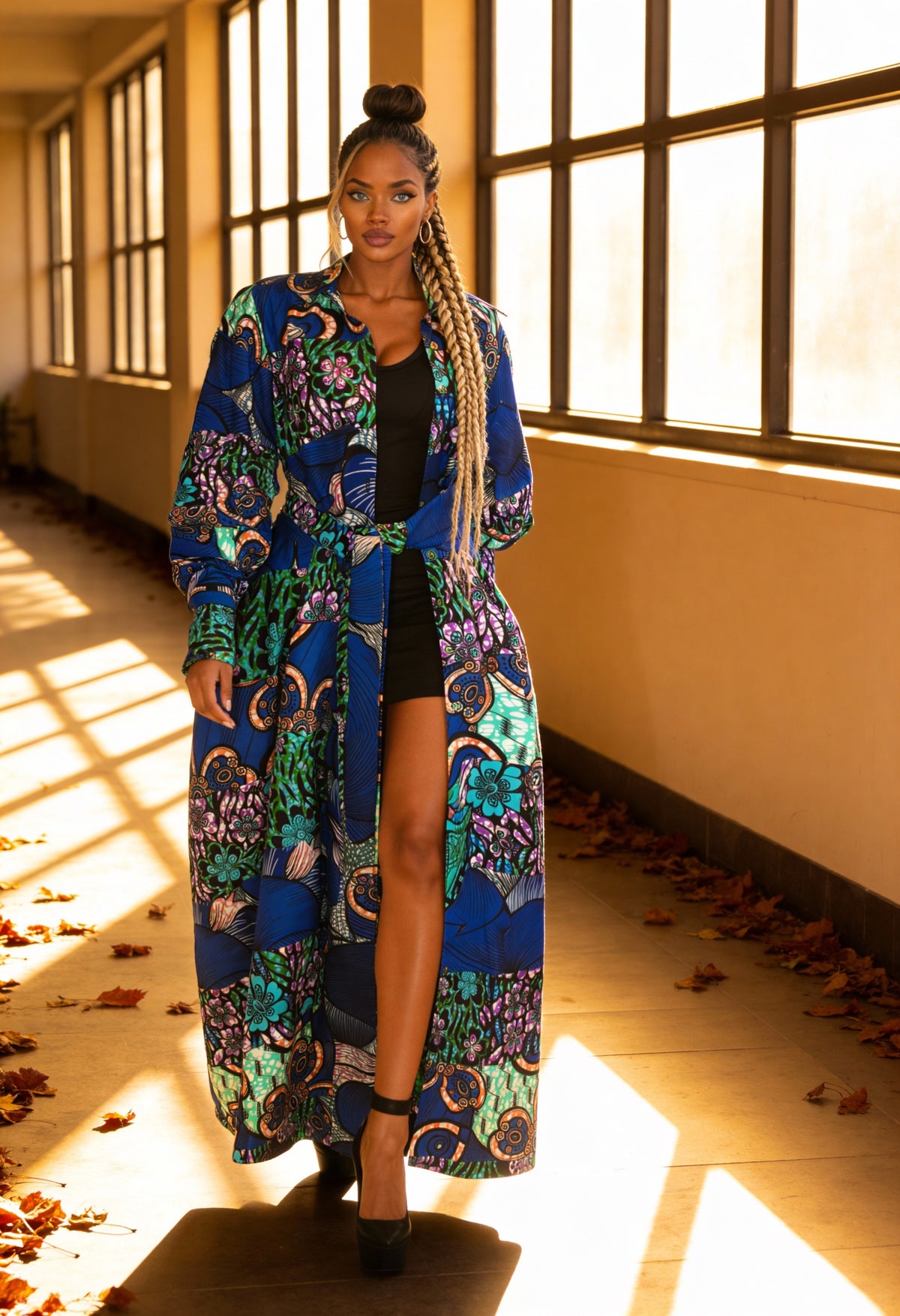 Fabulosity Kimono Dress With Long Sash ( Blue)